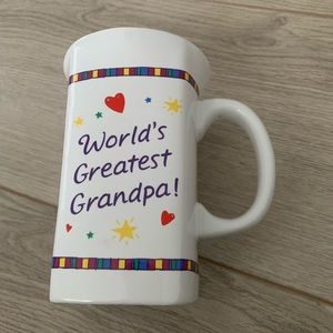 “World’s Greatest Grandpa” Mug.  Off-White Squared Exterior Round Opening 5” H